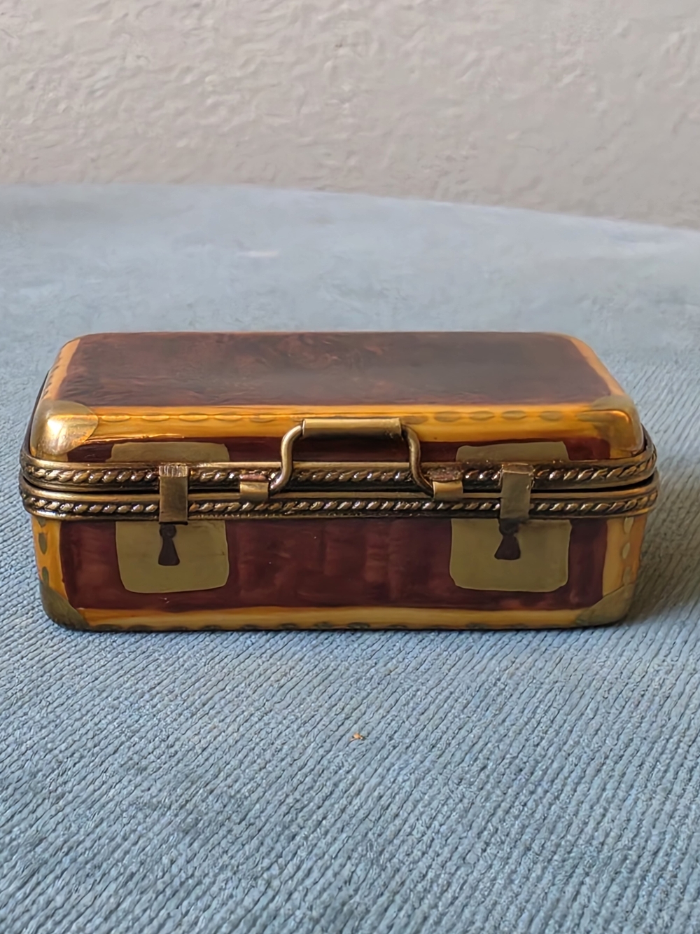Limoges France Hand Painted Porcelain Suitcase Trunk Trinket Box